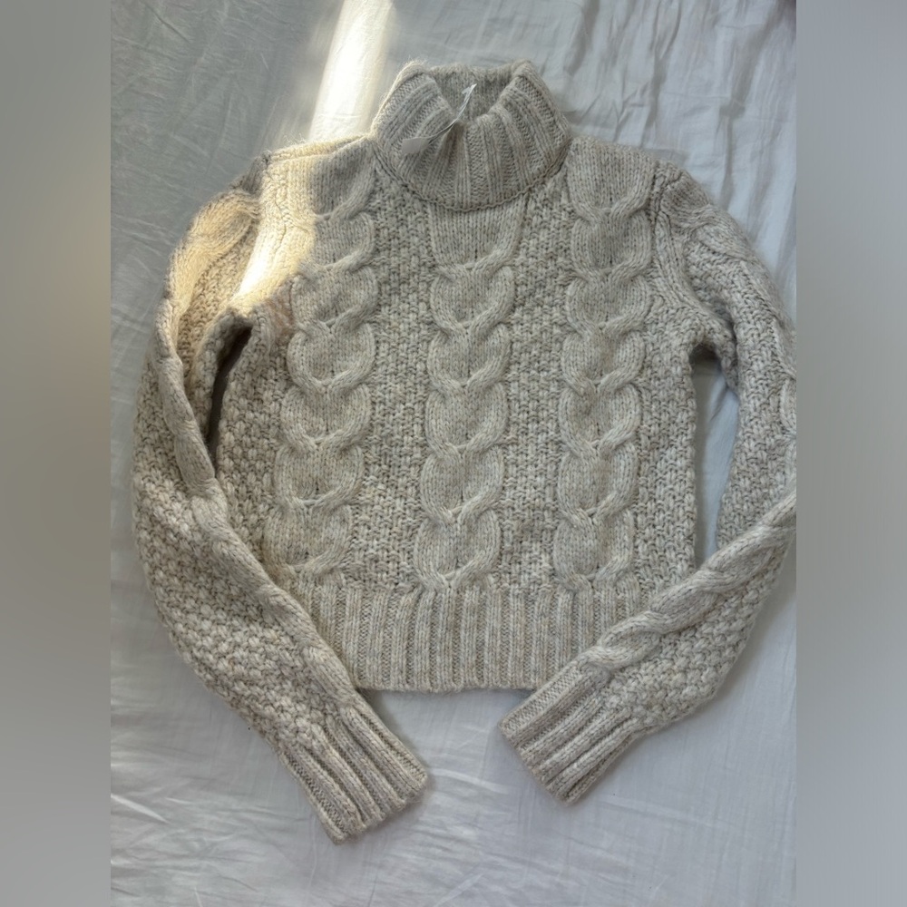 American Eagle Outfitters Cream Cable Knit Turtleneck Sweater